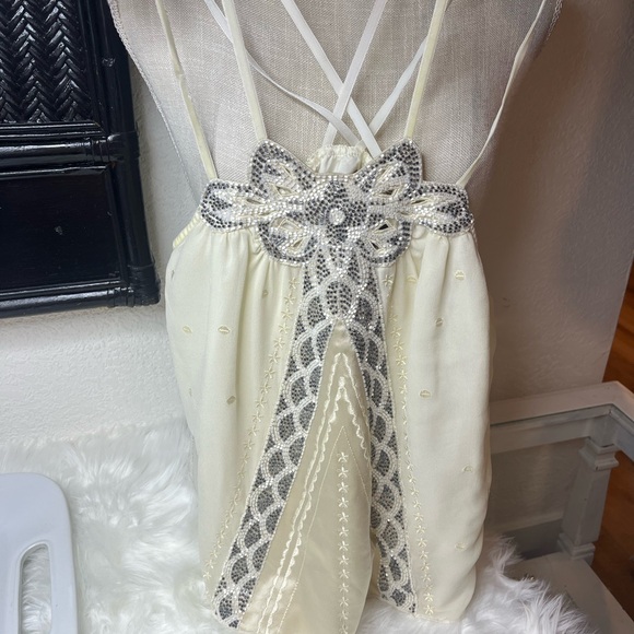 5/48 SILK VELVET STRAP CRISS CROSS BEADED EVENING BLOUSE NWT - Picture 2 of 16